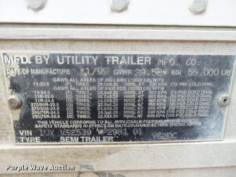 image for item DB5474 1999 Utility Trailers dry van trailer