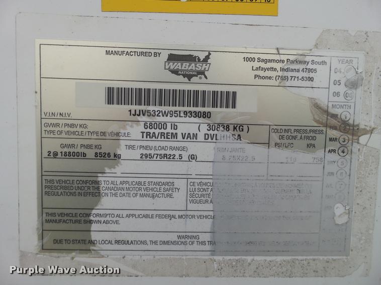 image for item DB5480 1999 Wabash dry van trailer