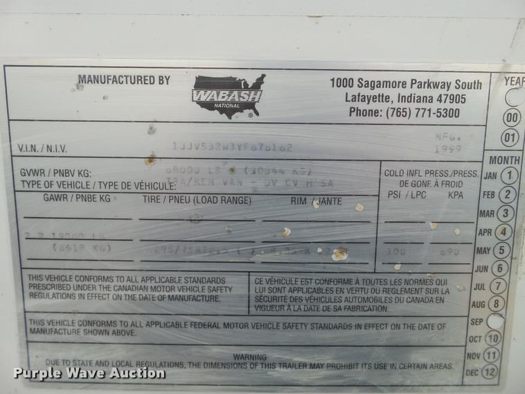 image for item DB5485 2000 Wabash dry van trailer