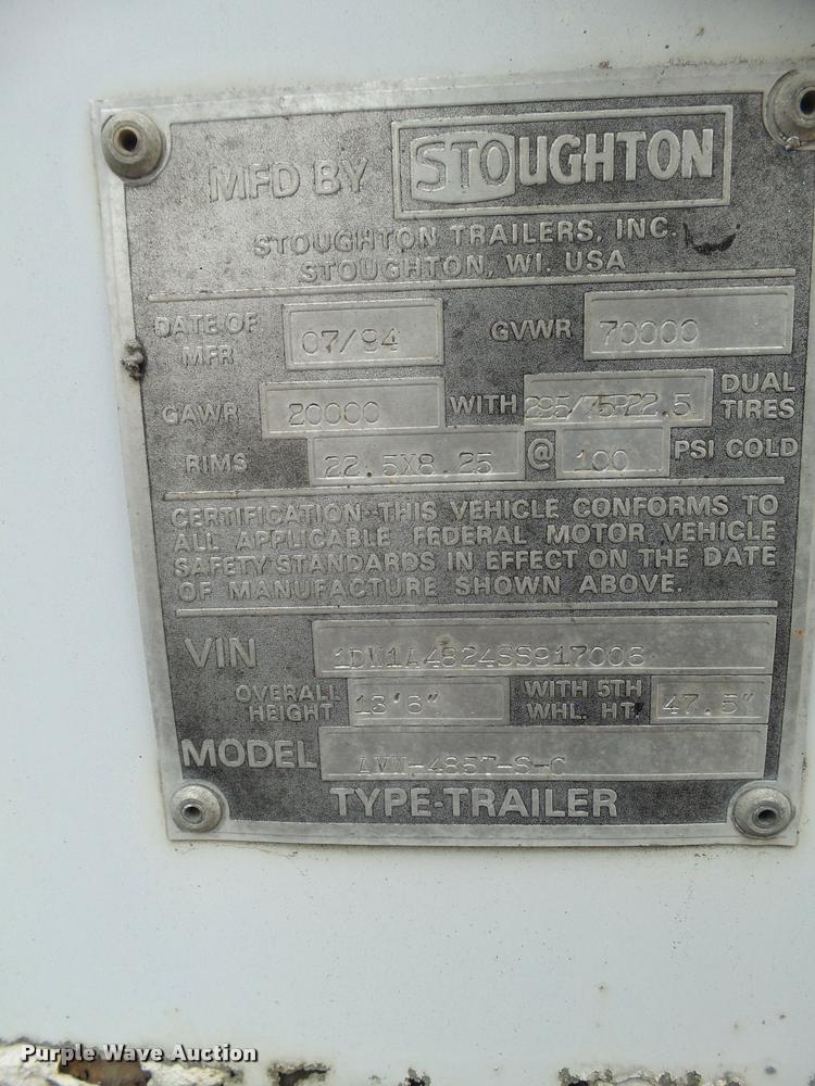 image for item DB5487 1995 Stoughton dry van trailer