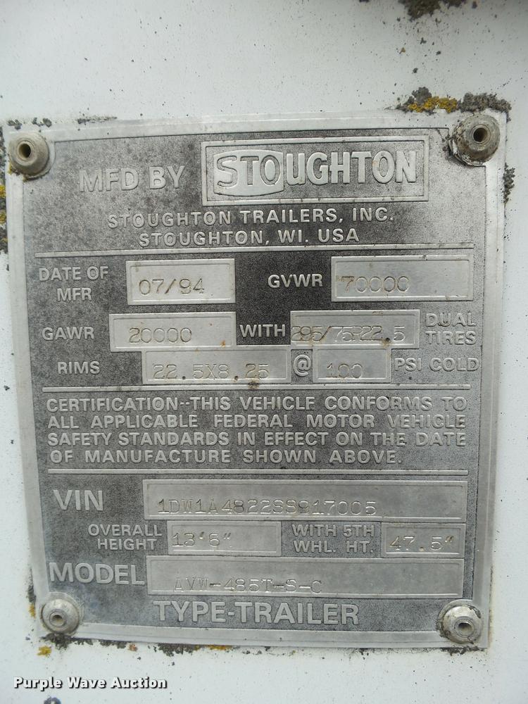image for item DB5492 1995 Stoughton dry van trailer