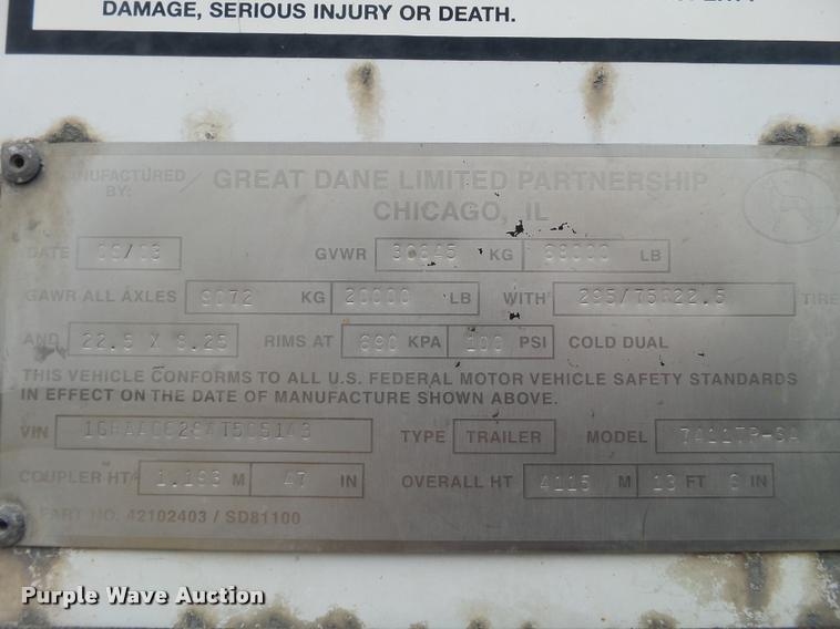 image for item DB5496 2004 Great Dane dry van trailer