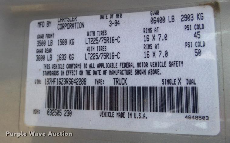 image for item DB5498 1994 Dodge Ram 1500 pickup truck