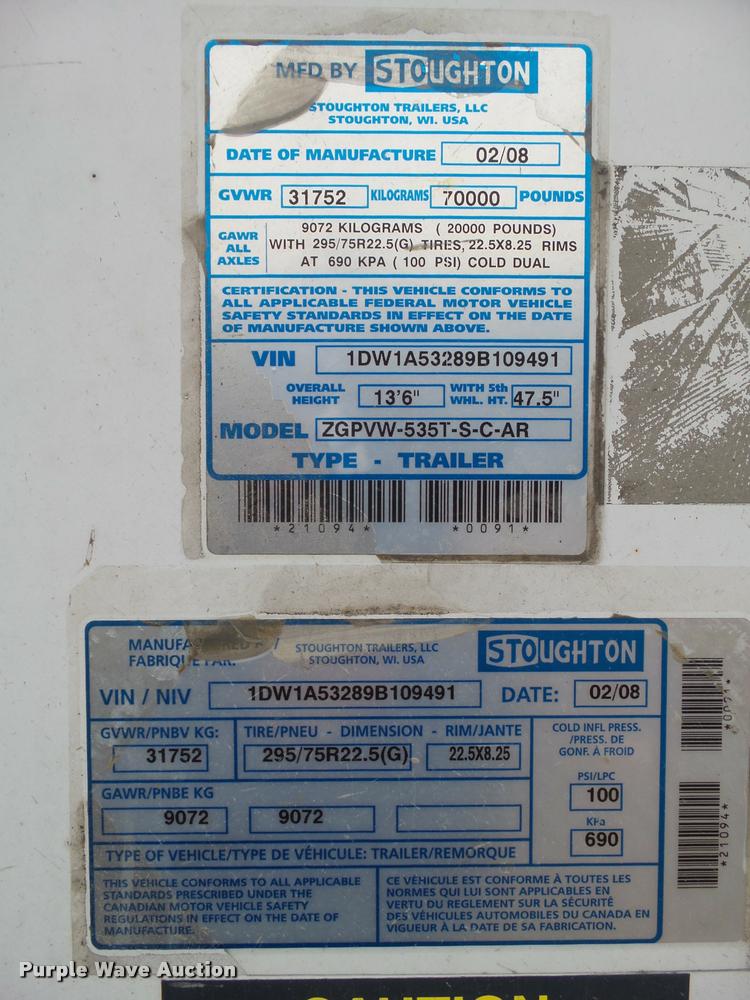 image for item K6172 2009 Stoughton dry van trailer