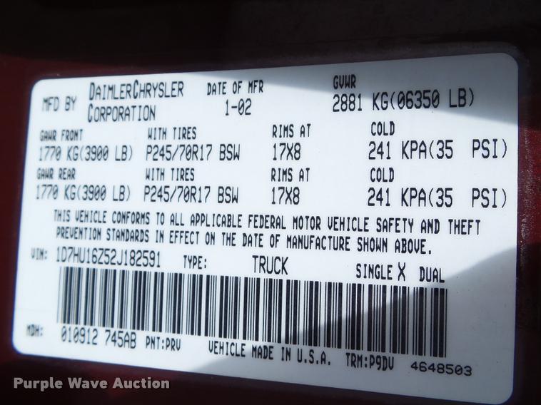 image for item CB9859 2002 Dodge Ram 1500 pickup truck