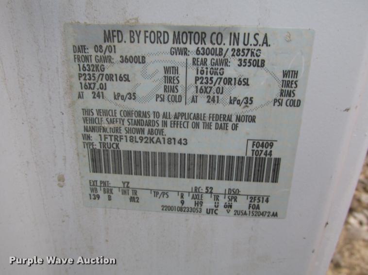 image for item DA0557 2002 Ford F150 XL pickup truck