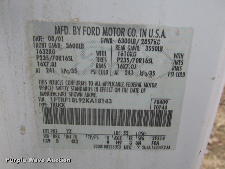 image for item DA0557 2002 Ford F150 XL pickup truck