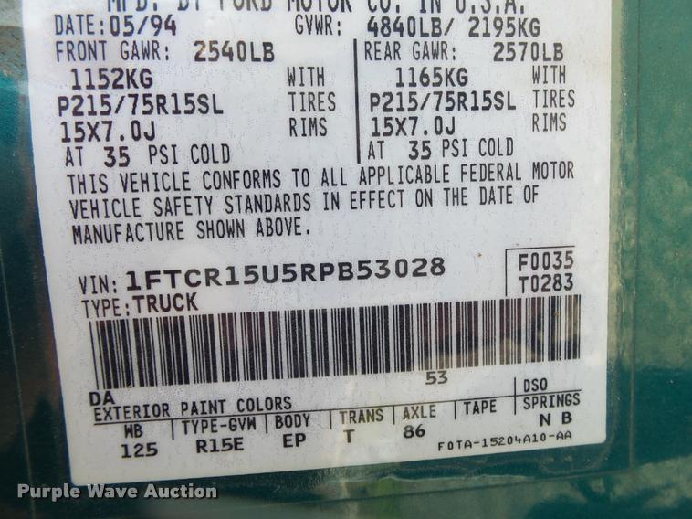 image for item DA2586 1994 Ford Ranger XL SuperCab pickup truck