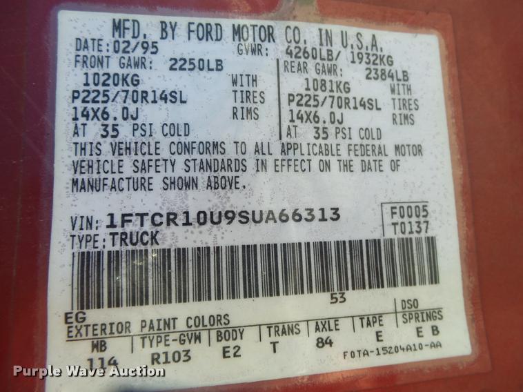 image for item DA2587 1995 Ford Ranger XLT pickup truck