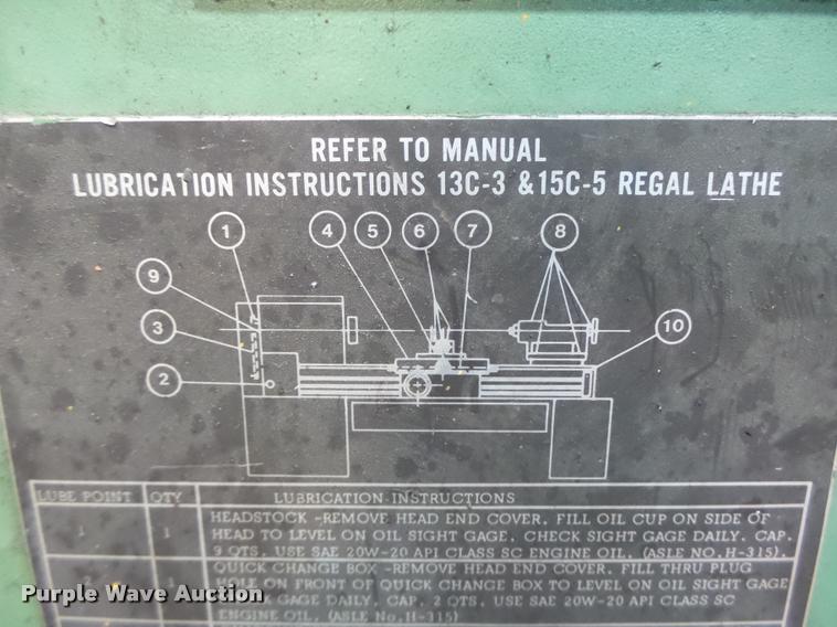 image for item DA9376 Regal 15C-5 metal lathe