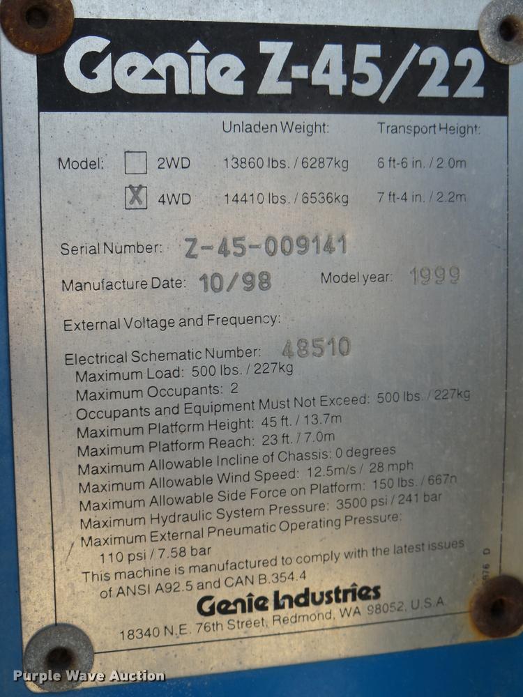 image for item DB2433 1999 Genie Z45/22 boom lift