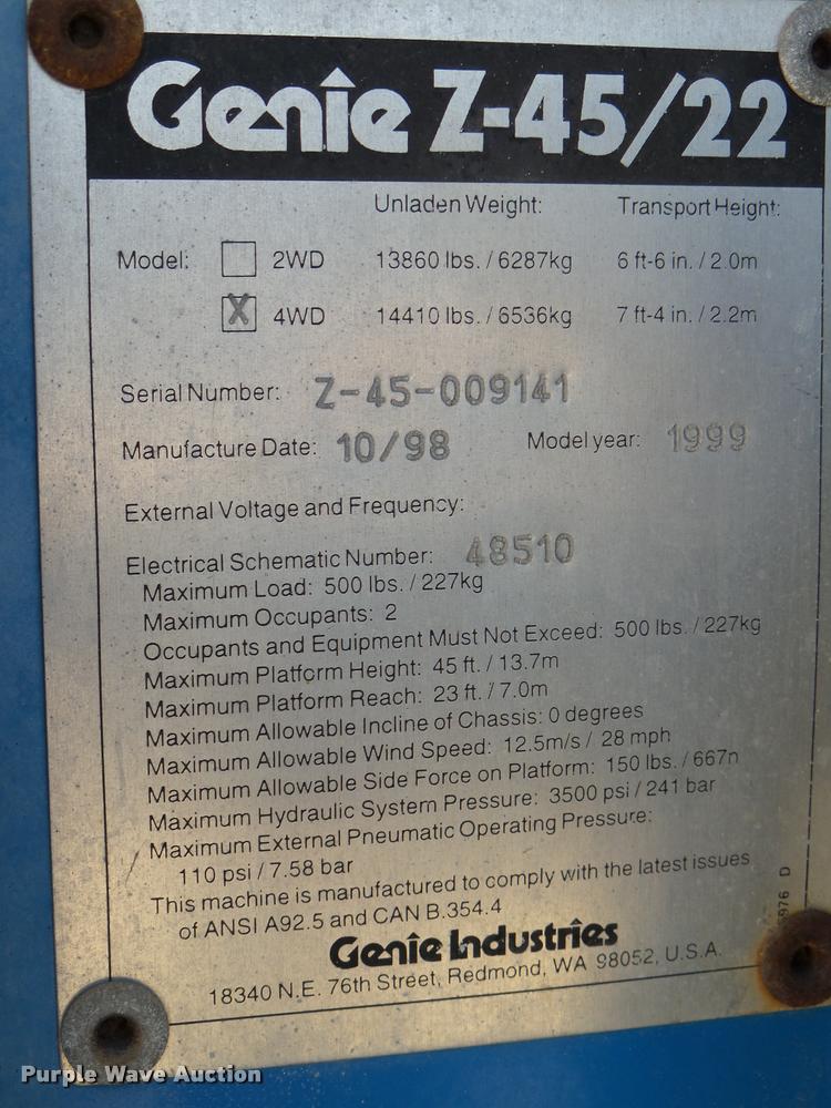 image for item DB2433 1999 Genie Z45/22 boom lift