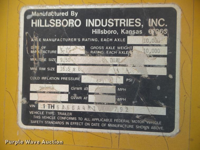 image for item DB5000 1991 Hillsboro equipment trailer