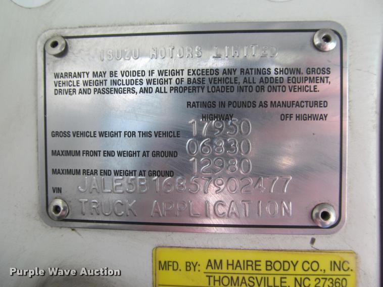 image for item J2633 2005 Isuzu NQR truck cab and chassis