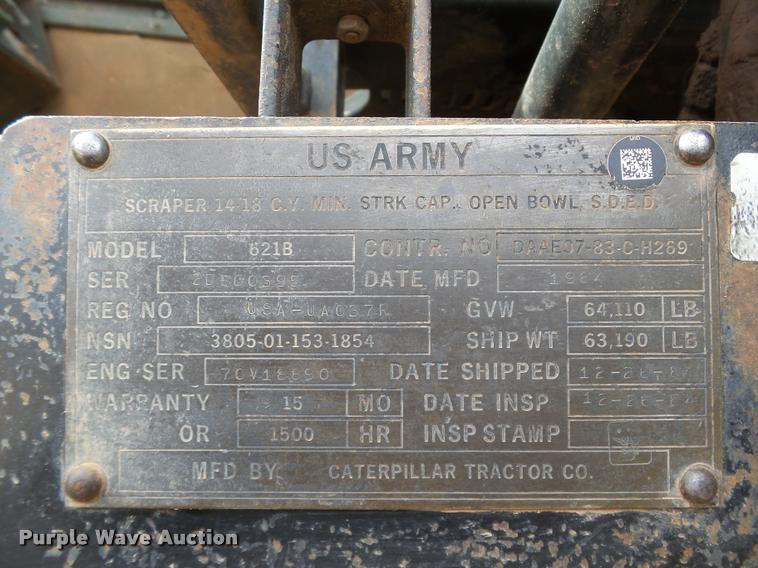 image for item DB4680 1984 Caterpillar 621B conventional scraper