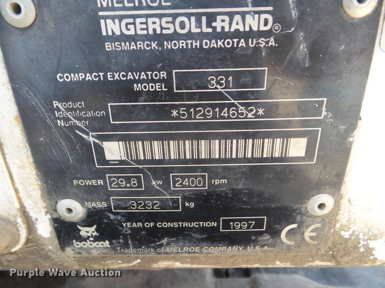 image for item DB5016 1997 Bobcat X331 compact excavator