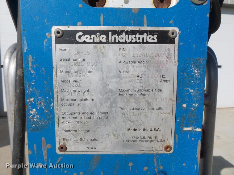 image for item J1582 2001 Genie GR-15 manlift