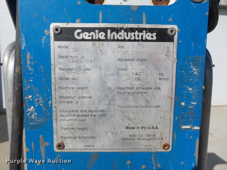 image for item J1582 2001 Genie GR-15 manlift
