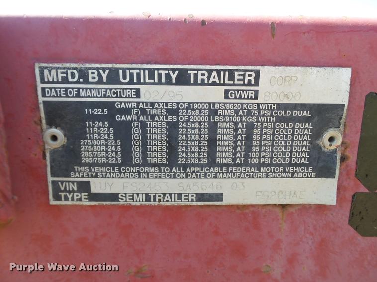 image for item L1609 1995 Utility FS2CHAE flatbed trailer