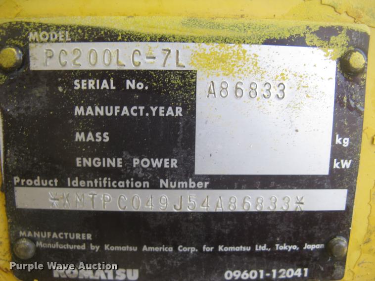 image for item L3969 2004 Komatsu PC200LC-7L excavator