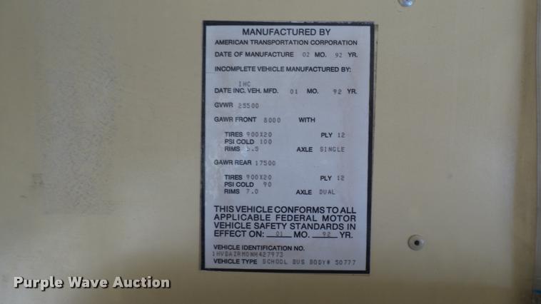 image for item DA0416 1992 International 3700 school bus