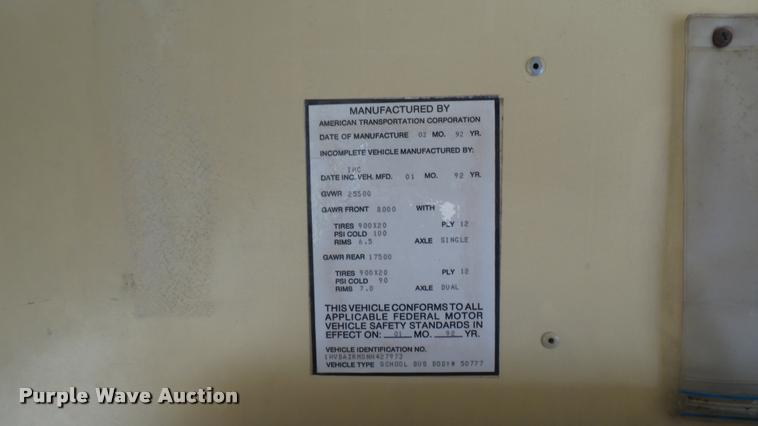 image for item DA0416 1992 International 3700 school bus