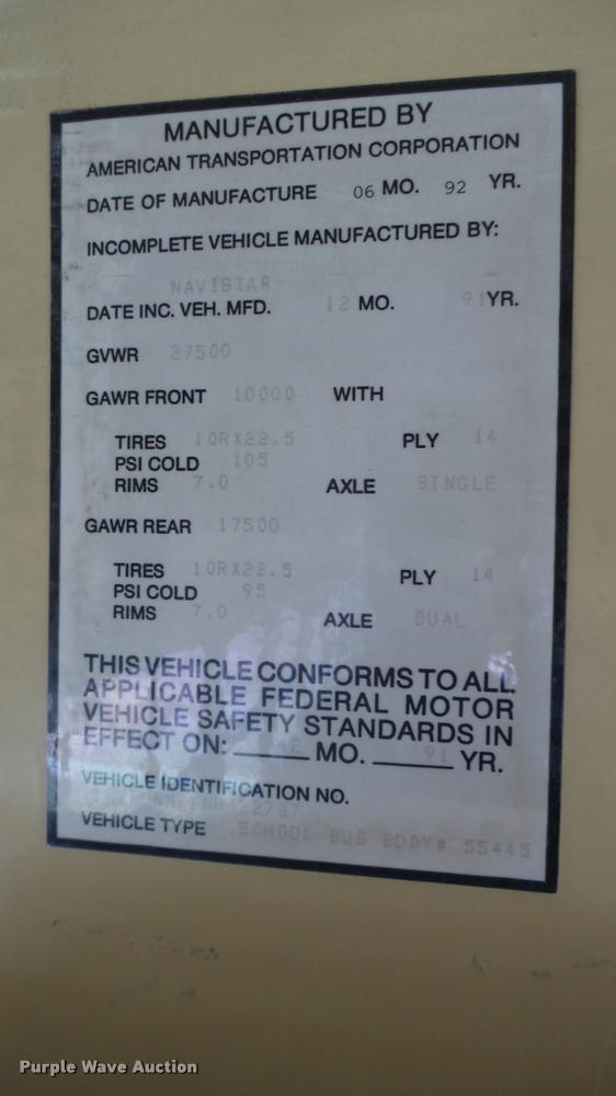 image for item DA0417 1992 International 3800 school bus