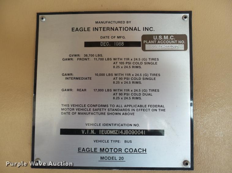 image for item DB1783 1988 Eagle International 20 coach bus