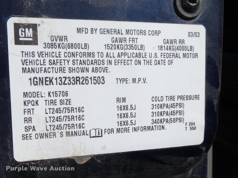 image for item DB1938 2003 Chevrolet Tahoe SUV