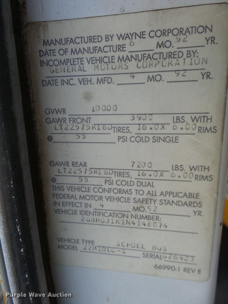 image for item DB2485 1992 Chevrolet G30 school bus