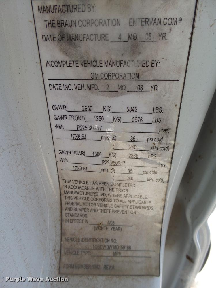 image for item DB2487 2008 Chevrolet Uplander Cargo van