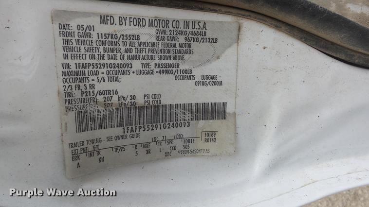 image for item DB3837 2001 Ford Taurus SES