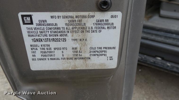 image for item DB3839 2001 Chevrolet Tahoe SUV