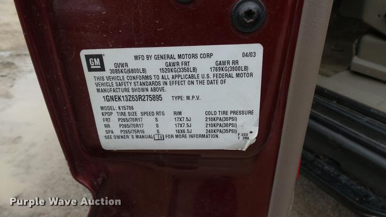 image for item DB3844 2003 Chevrolet Tahoe SUV