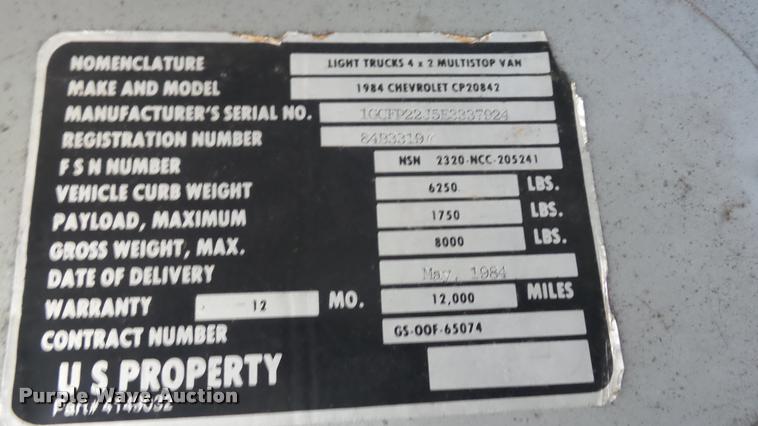 image for item DB3865 1984 Chevrolet Step Van 20 delivery truck