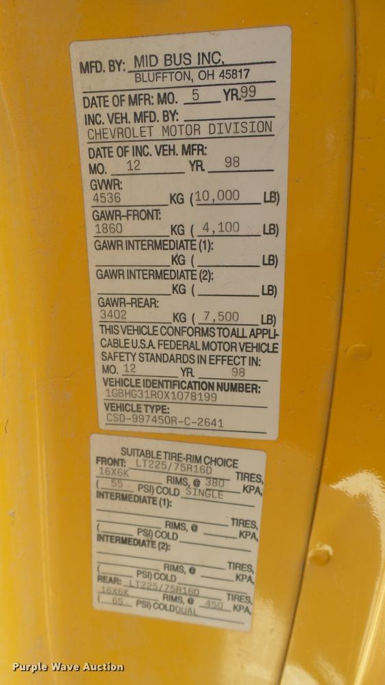 image for item DS9185 1999 Chevrolet Express 3500 Cargo school bus