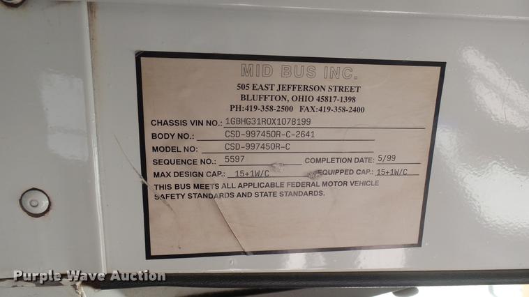 image for item DS9185 1999 Chevrolet Express 3500 Cargo school bus