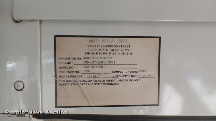 image for item DS9185 1999 Chevrolet Express 3500 Cargo school bus