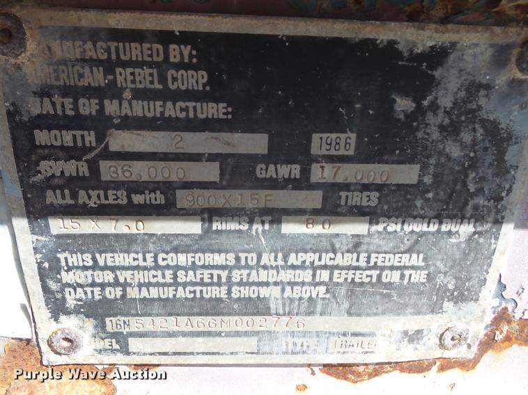 image for item DB0503 1986 American Rebel drop deck trailer