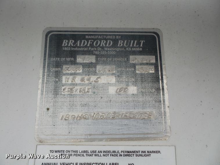 image for item DB0651 2003 Bradford Built double hopper grain trailer