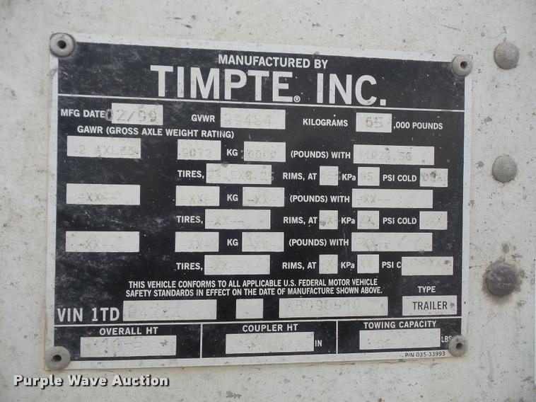 image for item DB0653 1999 Timpte Super Hopper double hopper grain trailer