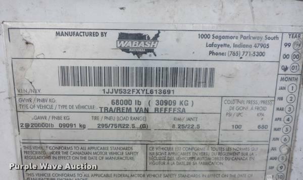 image for item F1749 2000 Wabash refrigerated van trailer