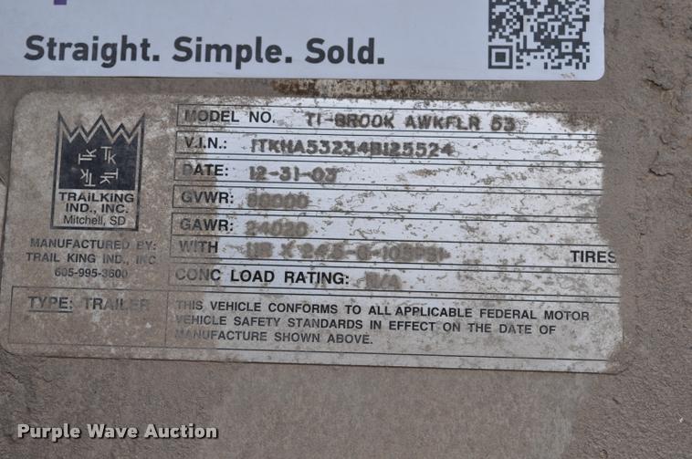 image for item L5157 2004 Trail King TI-Brook AWKFLR 53 end dump trailer
