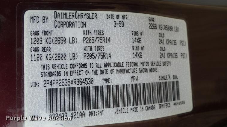 image for item DA0454 1999 Plymouth Voyager van