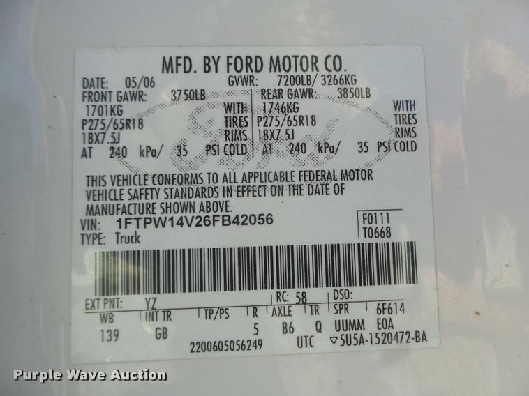 image for item DA0586 2006 Ford F150 FX4 SuperCrew pickup truck