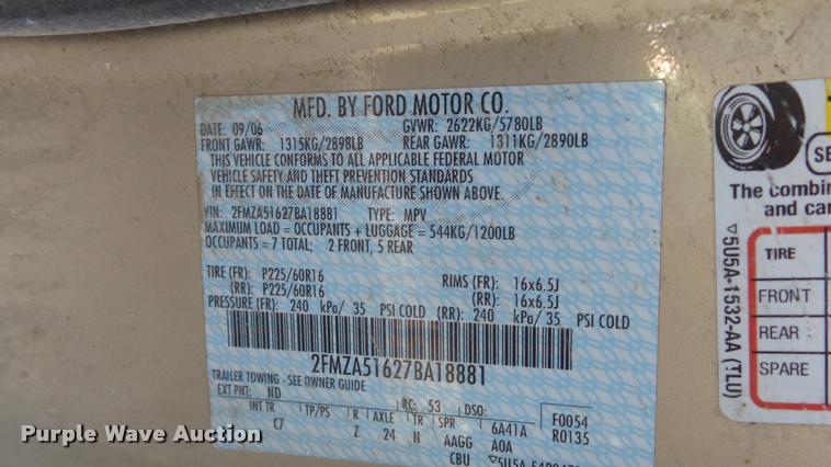 image for item DB3819 2007 Ford Freestar SE van