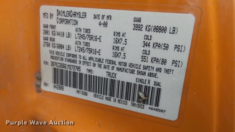 image for item DB3847 2001 Dodge Ram 2500 pickup truck