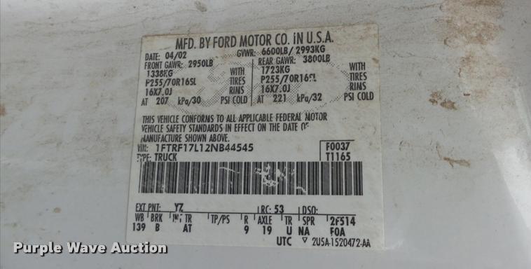 image for item DB3848 2002 Ford F150 XL pickup truck