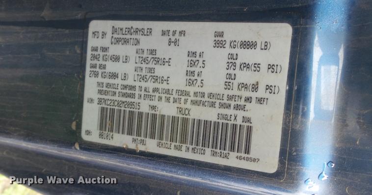 image for item DB3851 2002 Dodge Ram 2500 Quad Cab pickup truck