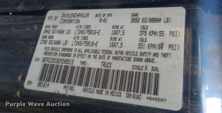 image for item DB3851 2002 Dodge Ram 2500 Quad Cab pickup truck